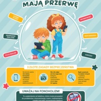 Plakat: W TEJ SZKOLE TELEFONY MAJĄ PRZERWĘ! (dzieci)