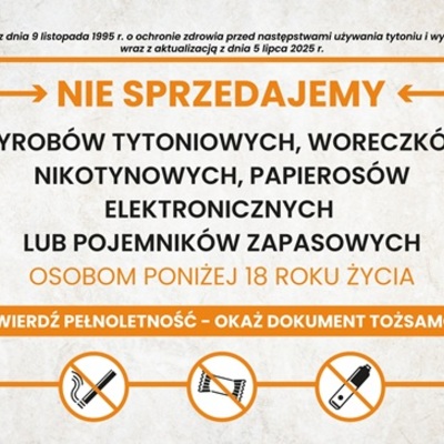 NAKLEJKA INFORMACYJNA SPRZEDAŻ PAPIEROSÓW