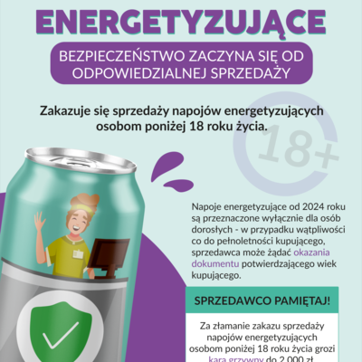 Plakat: profilaktyka stosowania energy drinków (sprzedawcy)