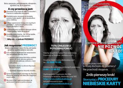 Ulotka: Profilaktyka przemocy w rodzinie, promocja realizacji procedury „Niebieskie Karty”