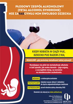 Plakat: Kiedy kobieta w ciąży pije, dziecko pije razem z nią