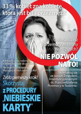 Plakat: Profilaktyka przemocy w rodzinie, promocja realizacji procedury „Niebieskie Karty”