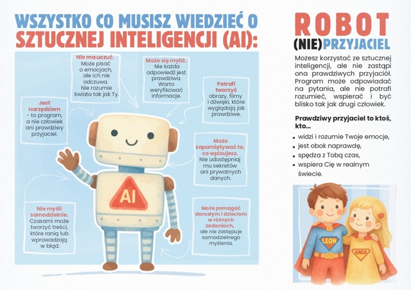 Broszura: Myślenie to Twoja supermoc! AI to tylko pomocnik (dzieci)