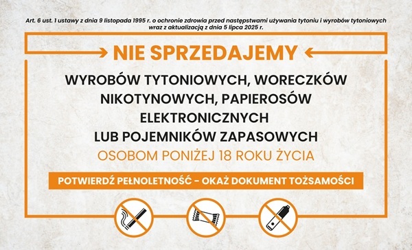 NAKLEJKA INFORMACYJNA SPRZEDAŻ PAPIEROSÓW