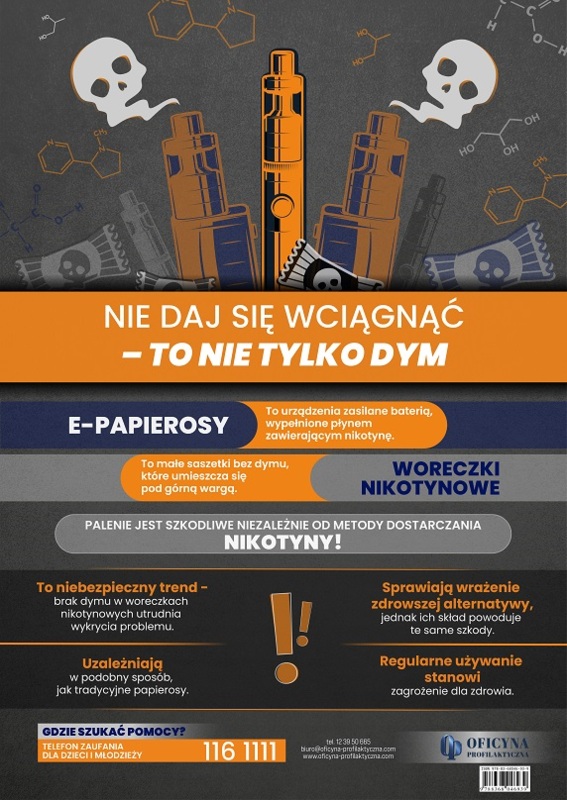 Plakat: E-papierosy i woreczki nikotynowe (Uczniowie)